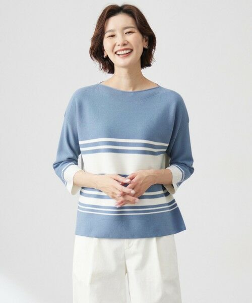 J.PRESS/ジェイプレス 【洗える】LINKS WG ホールガーメント ニット ブルー×オフ系 F J.PRESS/ジェイプレス 【洗える】LINKS WG ホールガーメント ニット ブルー×オフ系 F