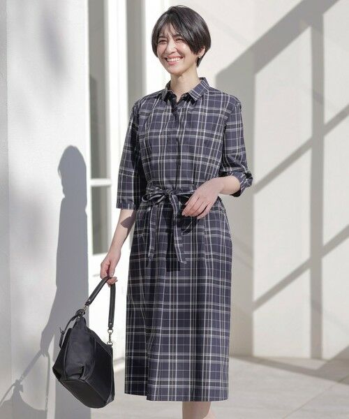 J.PRESS/ジェイプレス 【洗える】コンパクトチェック シャツカラー ワンピース ネイビーチェック系 11 J.PRESS/ジェイプレス 【洗える】コンパクトチェック シャツカラー ワンピース ネイビーチェック系 11