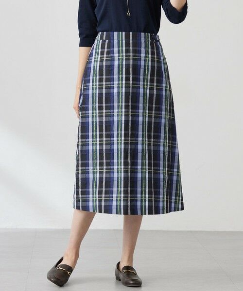 J.PRESS/ジェイプレス 【洗える】ECO DOBBY チェック スカート ネイビー系3 11 J.PRESS/ジェイプレス 【洗える】ECO DOBBY チェック スカート ネイビー系3 11