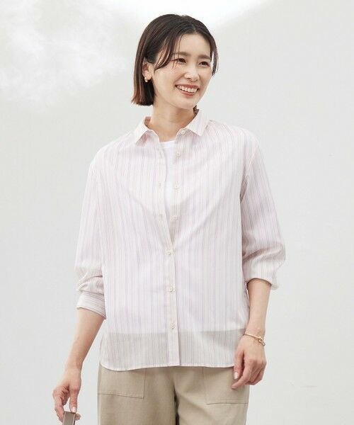 J.PRESS/ジェイプレス 【洗える】ランダムストライプ シャツカラー ブラウス ピンクストライプ系 11 J.PRESS/ジェイプレス 【洗える】ランダムストライプ シャツカラー ブラウス ピンクストライプ系 11