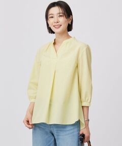 J.PRESS / ジェイプレス シャツ・ブラウス | 【洗える】リネンminiチェック バンドカラー プルオーバー ブラウス