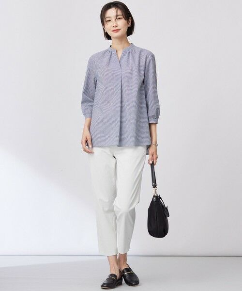 J.PRESS / ジェイプレス シャツ・ブラウス | 【洗える】リネンminiチェック バンドカラー プルオーバー ブラウス | 詳細1