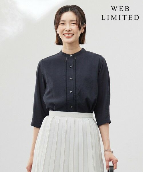 J.PRESS/ジェイプレス 【WEB限定カラーあり・洗える】Sheer Vis リネン バンドカラー ブラウス 【WEB限定】ネイビー系 11 J.PRESS/ジェイプレス 【WEB限定カラーあり・洗える】Sheer Vis リネン バンドカラー ブラウス 【WEB限定】ネイビー系 11