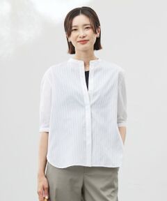 J.PRESS / ジェイプレス シャツ・ブラウス | 【洗える】セルロースカラミストライプ バンドカラー ブラウス