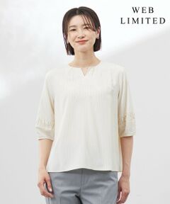ブラウス シャツ 「WEB限定・洗える」セルロースカラミストライプ キーネック ブラウス レディース ブラウス シャツ 「WEB限定・洗える」セルロースカラミ