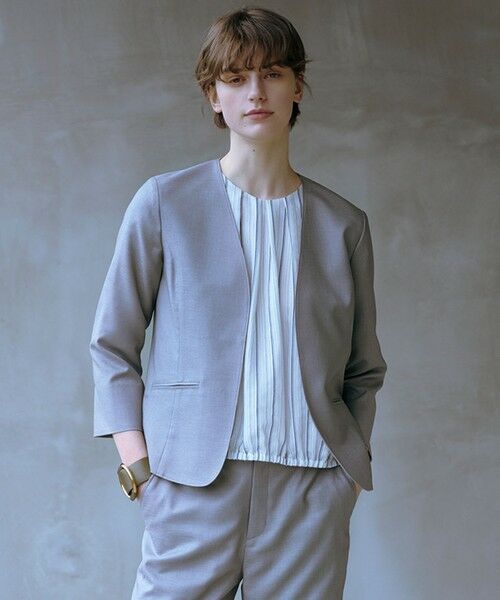 J.PRESS/ジェイプレス 【セットアップ対応・洗える・UVケア・吸水速乾】OXIJEWELストレッチ ノーカラー ジャケット グレー系 11 J.PRESS/ジェイプレス 【セットアップ対応・洗える・UVケア・吸水速乾】OXIJEWELストレッチ ノーカラー ジャケット グレー系 11
