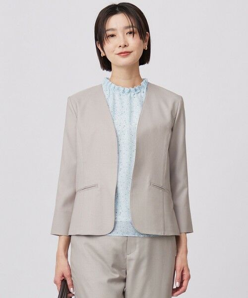 J.PRESS/ジェイプレス 【セットアップ対応・洗える・UVケア・吸水速乾】OXIJEWELストレッチ ノーカラー ジャケット ベージュ系 11 J.PRESS/ジェイプレス 【セットアップ対応・洗える・UVケア・吸水速乾】OXIJEWELストレッチ ノーカラー ジャケット ベージュ系 11