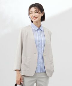 レディース ノーカラージャケット（条件：ベージュ系