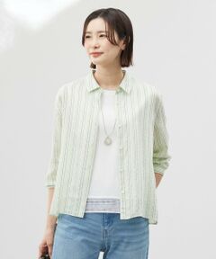 J.PRESS / ジェイプレス カットソー | 【洗える】ランダムストライプ シアー シャツカラー カットソー