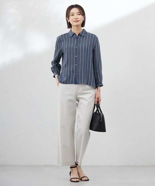 J.PRESS / ジェイプレス カットソー | 【洗える】ランダムストライプ シアー シャツカラー カットソー | 詳細1