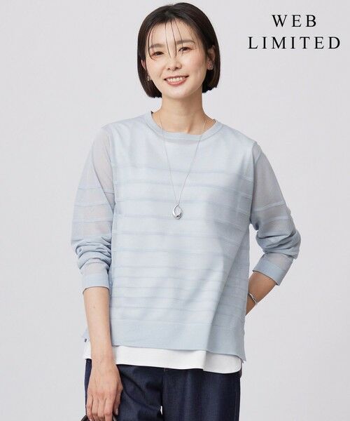 J.PRESS/ジェイプレス 【WEB限定・洗える】Vis/Peスパーク シアー ボーダー ニット サックス×サックス系 M J.PRESS/ジェイプレス 【WEB限定・洗える】Vis/Peスパーク シアー ボーダー ニット サックス×サックス系 M