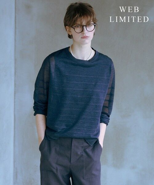 J.PRESS/ジェイプレス 【WEB限定・洗える】Vis/Peスパーク シアー ボーダー ニット ダルブルー×ダルブルー系 L J.PRESS/ジェイプレス 【WEB限定・洗える】Vis/Peスパーク シアー ボーダー ニット ダルブルー×ダルブルー系 L