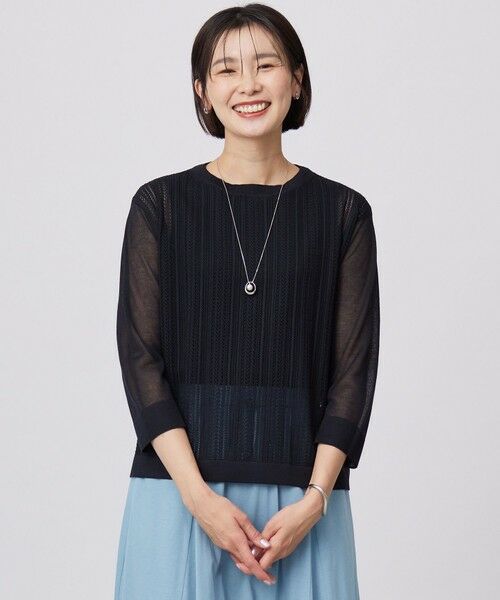 J.PRESS/ジェイプレス 【WEB限定カラーあり・洗える】Vis/Peスパーク シアー ニット ネイビー系 L J.PRESS/ジェイプレス 【WEB限定カラーあり・洗える】Vis/Peスパーク シアー ニット ネイビー系 L