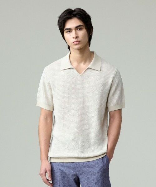 J.PRESS/ジェイプレス 【HTBRID LINEN】スキッパーニット ポロシャツ ベージュ系1 XL J.PRESS/ジェイプレス 【HTBRID LINEN】スキッパーニット ポロシャツ ベージュ系1 XL