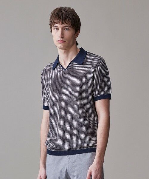 J.PRESS/ジェイプレス 【HTBRID LINEN】スキッパーニット ポロシャツ ネイビー系1 L J.PRESS/ジェイプレス 【HTBRID LINEN】スキッパーニット ポロシャツ ネイビー系1 L