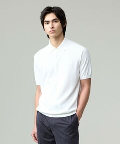 HAMI H245050 白銀 セール】 【HTBRID LINEN】スキッパーニット ポロシャツ