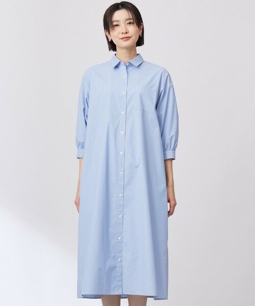 J.PRESS/ジェイプレス 【洗える・接触冷感・UVケア】エステネージュ シャツ ワンピース ブルーストライプ系 11 J.PRESS/ジェイプレス 【洗える・接触冷感・UVケア】エステネージュ シャツ ワンピース ブルーストライプ系 11