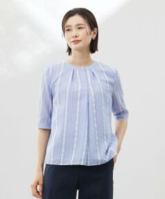 J.PRESS / ジェイプレス シャツ・ブラウス | 【洗える】SHEERストライプ クルーネック ブラウス