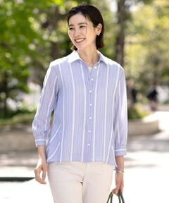 J.PRESS / ジェイプレス シャツ・ブラウス | 【洗える】SHEERストライプ ペプラム シャツ ブラウス