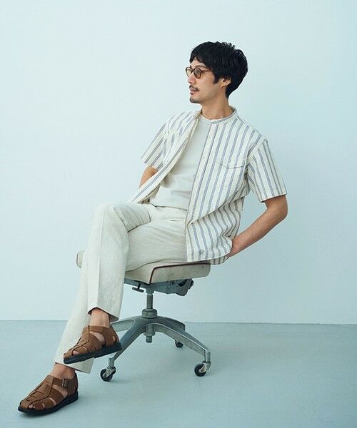 J.PRESS / ジェイプレス シャツ・ブラウス | 風が通るシアサッカーの清涼感【吸水速乾 / 高通気性】【クールマックス】サッカ−マルチストライプ シャツ / バンドカラー | 詳細1