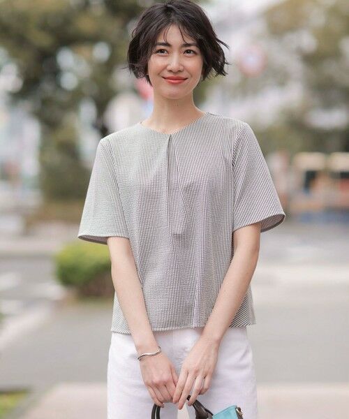 J.PRESS / ジェイプレス カットソー | 【洗える・抗菌防臭・吸水速乾】サッカージャージー ペプラム カットソー(オフ×モカ系)