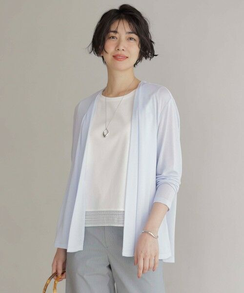 J.PRESS / ジェイプレス カーディガン・ボレロ | 【洗える】ミラノ風天竺シアー カーディガン(ライトサックス系)