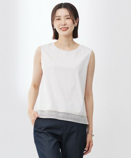 J.PRESS/ジェイプレス 【人気のため追加・洗える】ノースリーブスムースジャージー レース カットソー グレージュ系 L J.PRESS/ジェイプレス 【人気のため追加・洗える】ノースリーブスムースジャージー レース カットソー グレージュ系 L