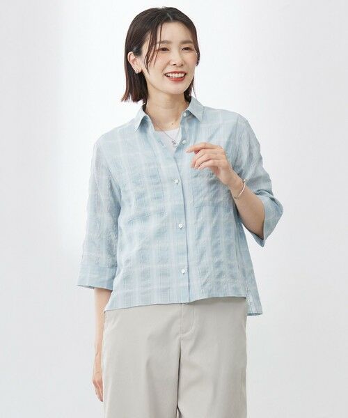 【洗える】SHEER チェック シャツ ブラウス 洗える】SHEER チェック シャツ ブラウス （シャツ・ブラウス