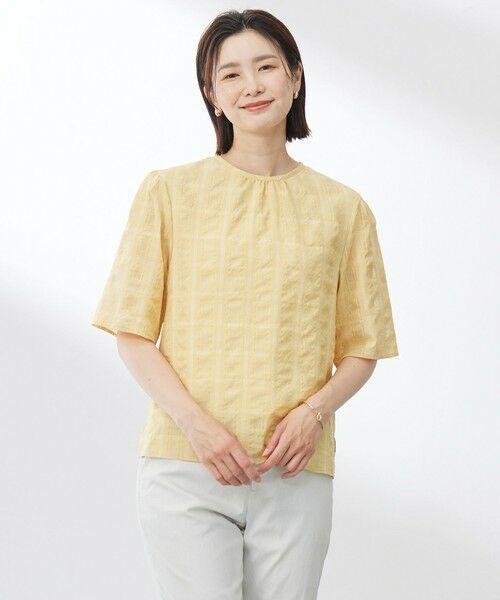 J.PRESS/ジェイプレス 【洗える】SHEER チェック フレアスリーブ ブラウス マリーゴールド系 9 J.PRESS/ジェイプレス 【洗える】SHEER チェック フレアスリーブ ブラウス マリーゴールド系 9