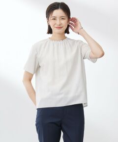 J.PRESS / ジェイプレス カットソー | 【洗える】シアーストライプ＆チェック ブラウスライク カットソー