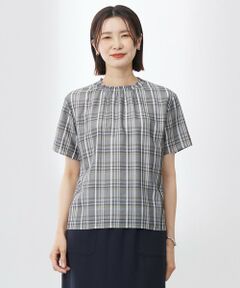 J.PRESS / ジェイプレス カットソー | 【洗える】シアーストライプ＆チェック ブラウスライク カットソー