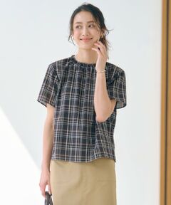 J.PRESS / ジェイプレス カットソー | 【洗える】シアーストライプ＆チェック ブラウスライク カットソー