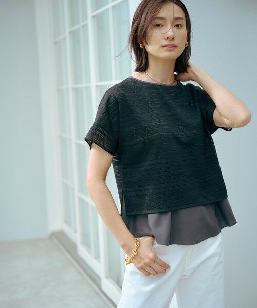J.PRESS/ジェイプレス 【WEB限定カラーあり・洗える】レースドッキング カットソー ブラック系 L J.PRESS/ジェイプレス 【WEB限定カラーあり・洗える】レースドッキング カットソー ブラック系 L