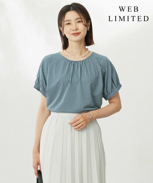 J.PRESS / ジェイプレス カットソー | 【WEB限定カラーあり・洗える】ストライプジャージー フレンチスリーブ カットソー(【WEB限定カラー】ダークグリーンストライプ系)