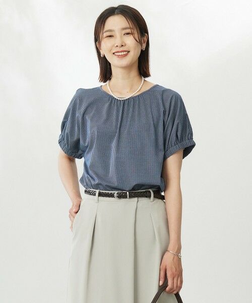 J.PRESS / ジェイプレス カットソー | 【WEB限定カラーあり・洗える】ストライプジャージー フレンチスリーブ カットソー(ネイビーストライプ系)