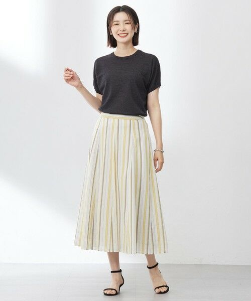 【美品】ホワイト ストライプスカート セール】 ウォッシャブルストライプスカート （ミニ・ひざ丈