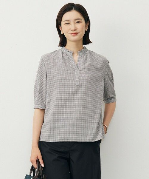 J.PRESS/ジェイプレス 【洗える】SHEER ギンガム スキッパー ブラウス オフ×ブラック系 11 J.PRESS/ジェイプレス 【洗える】SHEER ギンガム スキッパー ブラウス オフ×ブラック系 11