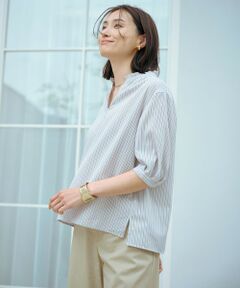 J.PRESS / ジェイプレス シャツ・ブラウス | 【洗える・接触冷感】ドビー強撚ストライプ スキッパー ブラウス