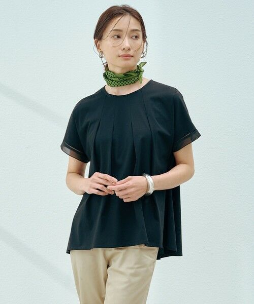 J.PRESS/ジェイプレス 【洗える・接触冷感】プレーティングジャージー フレア カットソー ブラック系 F J.PRESS/ジェイプレス 【洗える・接触冷感】プレーティングジャージー フレア カットソー ブラック系 F
