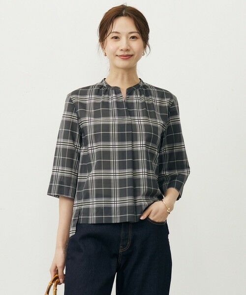 J.PRESS/ジェイプレス 【WEB限定カラーあり・洗える】SOFT SHEER チェック キーネック ブラウス スレートチェック系 11 J.PRESS/ジェイプレス 【WEB限定カラーあり・洗える】SOFT SHEER チェック キーネック ブラウス スレートチェック系 11