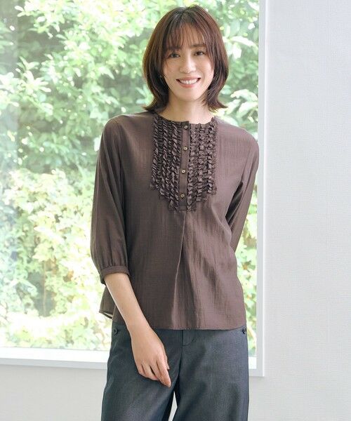 J.PRESS/ジェイプレス 【洗える・速乾・接触冷感】リライムライトローン フリル ブラウス ブラウン系 9