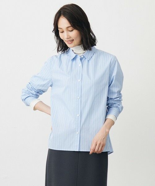 J.PRESS/ジェイプレス 【洗える】BEZ ドビーストライプ シャツカラー ブラウス サックス系 11 J.PRESS/ジェイプレス 【洗える】BEZ ドビーストライプ シャツカラー ブラウス サックス系 11