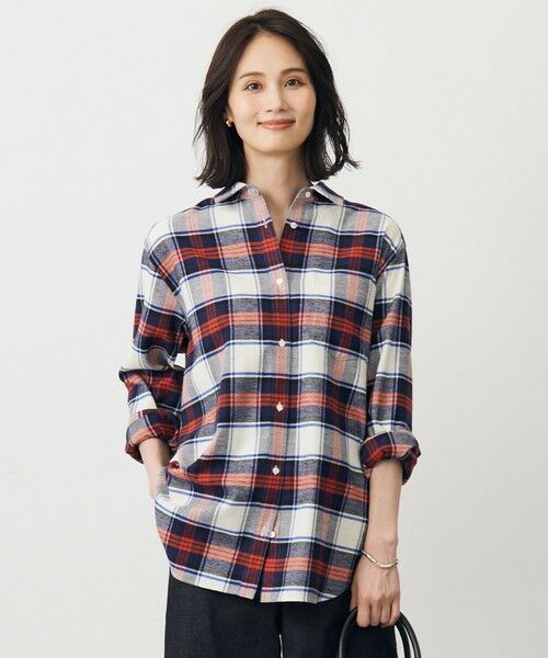 J.PRESS/ジェイプレス コットン起毛タータンチェック シャツ ブラウス オフ×ネイビー×レッドチェック系 9 J.PRESS/ジェイプレス コットン起毛タータンチェック シャツ ブラウス オフ×ネイビー×レッドチェック系 9