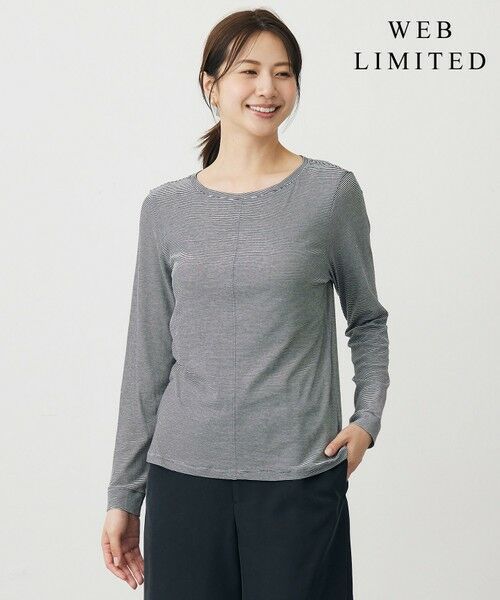 J.PRESS/ジェイプレス 【WEB限定】シアーストレッチフライス クルーネック シアー カットソー 【WEB限定】オフ×ブラックボーダー系 L