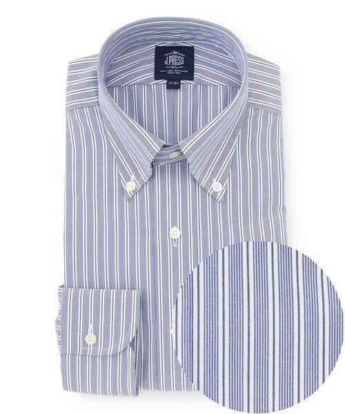 J.PRESS/ジェイプレス 【PREMIUM PLEATS / 形態安定】イングリッシュストライプ ドレスシャツ / B.D. ネイビー系1 41-85 J.PRESS/ジェイプレス 【PREMIUM PLEATS / 形態安定】イングリッシュストライプ ドレスシャツ / B.D. ネイビー系1 41-85