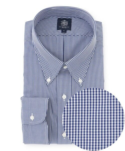 J.PRESS/ジェイプレス 【KING SIZE】【PREMIUM PLEATS / 形態安定】ギンガムチェック ドレスシャツ / B.D. ネイビー系3 3L J.PRESS/ジェイプレス 【KING SIZE】【PREMIUM PLEATS / 形態安定】ギンガムチェック ドレスシャツ / B.D. ネイビー系3 3L
