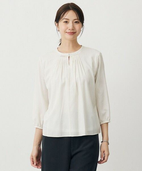 J.PRESS / ジェイプレス カットソー | プロビスストライプ&チェック カットソー(エクリュストライプ系)