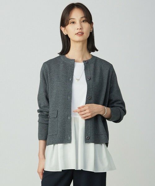 J.PRESS/ジェイプレス 【洗える】WORETED WOOL BLEND カーディガン グレー系 M J.PRESS/ジェイプレス 【洗える】WORETED WOOL BLEND カーディガン グレー系 M