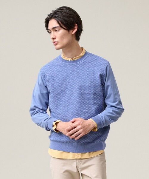 J.PRESS/ジェイプレス 【ストレッチ / イージーケア】【FLEX YARN】クルーネック ニット ブルー系 S J.PRESS/ジェイプレス 【ストレッチ / イージーケア】【FLEX YARN】クルーネック ニット ブルー系 S