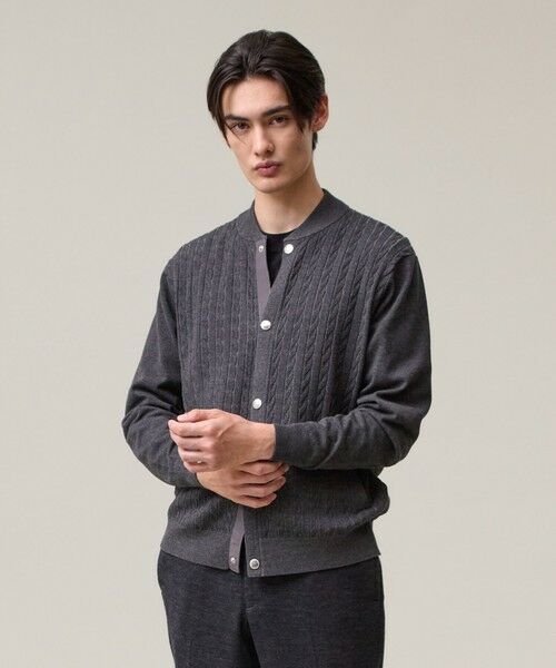 J.PRESS/ジェイプレス 【ストレッチ / イージーケア】【FLEX YARN】ケーブルニット ブルゾンライク カーディガン グレー系 M J.PRESS/ジェイプレス 【ストレッチ / イージーケア】【FLEX YARN】ケーブルニット ブルゾンライク カーディガン グレー系 M